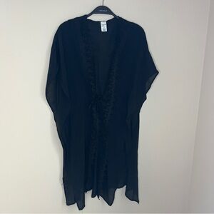 Melrose & Market one size women’s black sheer swimsuit cover up lace tie kimono